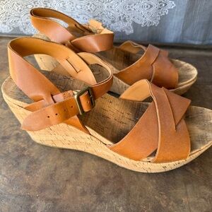 Kork-Ease Brown Leather Wedge Sandals